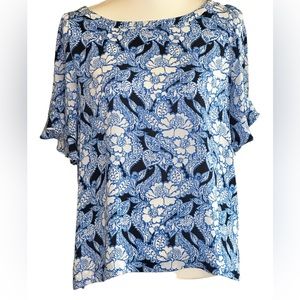 Loft Blue/Navy/White Crew Neck Blouse